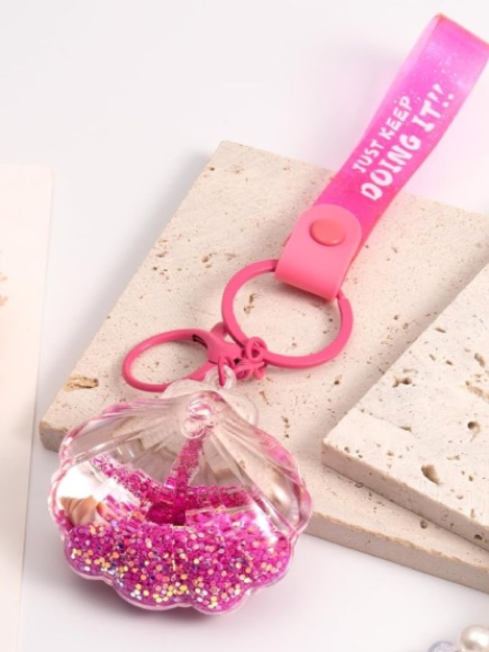 Pink Glitter Shell bag/purse charm keychain w/ starfish